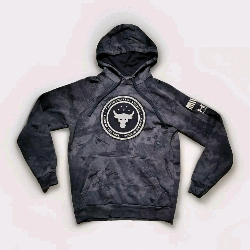 Under Armour Project Rock Hoodie Mens Small Freedom Sweatshirt Bull Camo USA